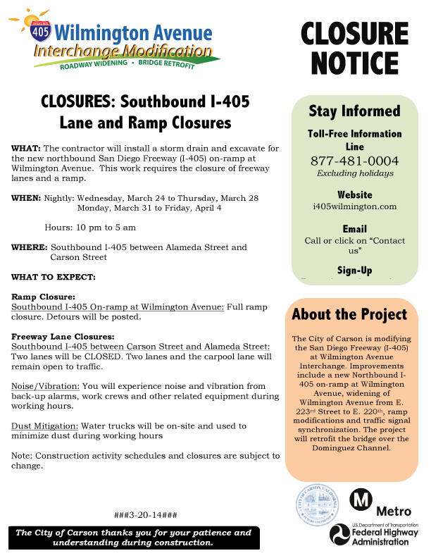 Microsoft Word - 3-24-14 to 4-3-14 Closure Notice for Lane and R